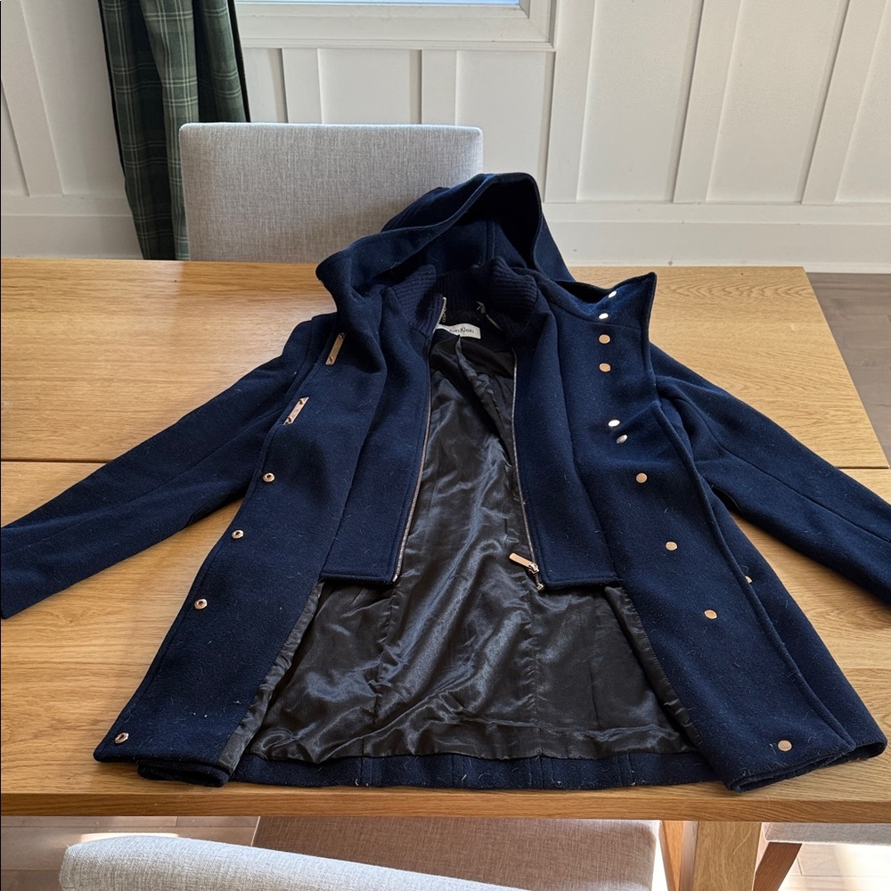 Calvin Klein Navy Pea Coat with Hood